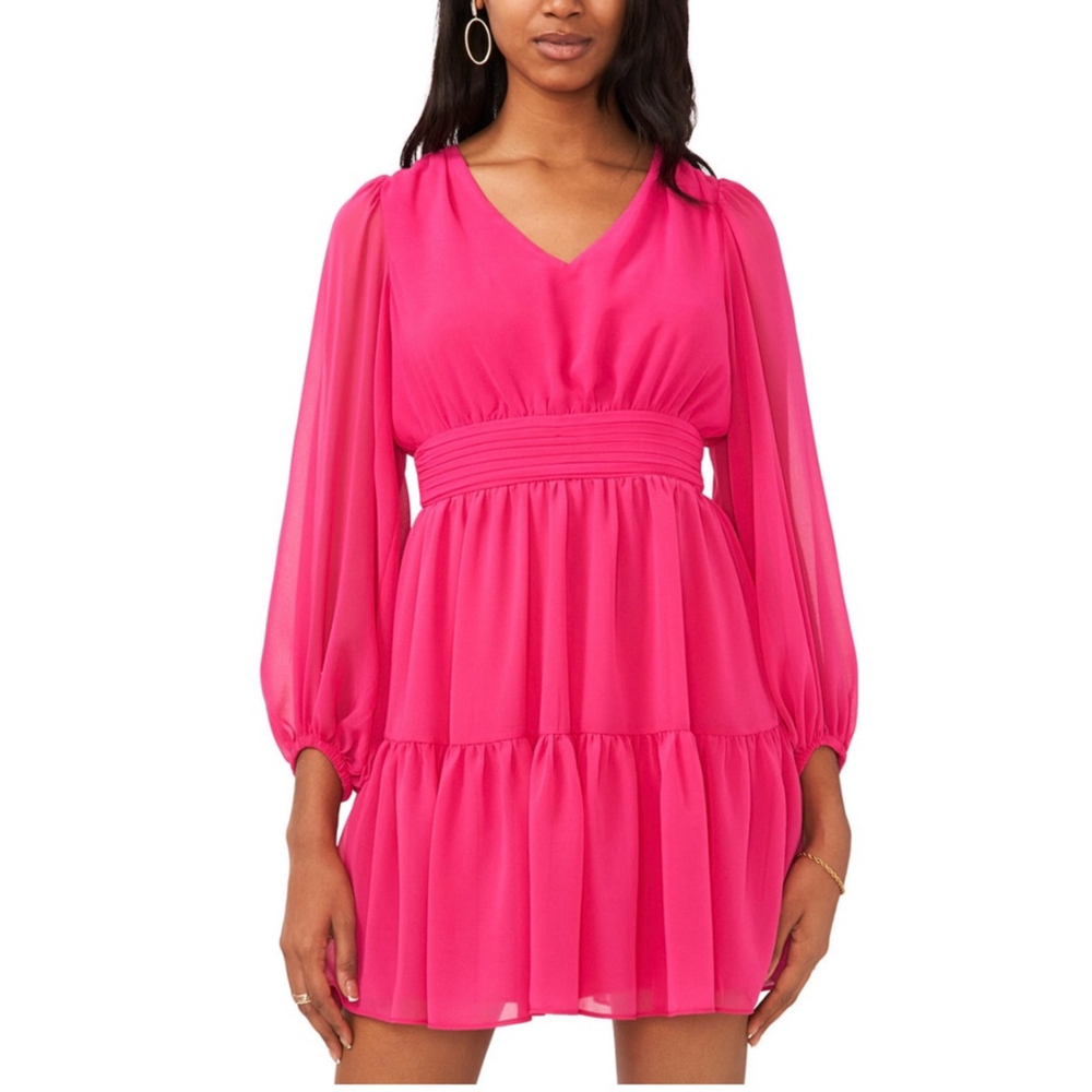 Pink bubble sleeve chiffon, mini dress
NWT